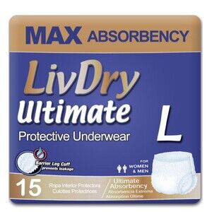 3 x LivDry Ultimate Adult Underwear Large Max Absorbency 15pk Fast Ship